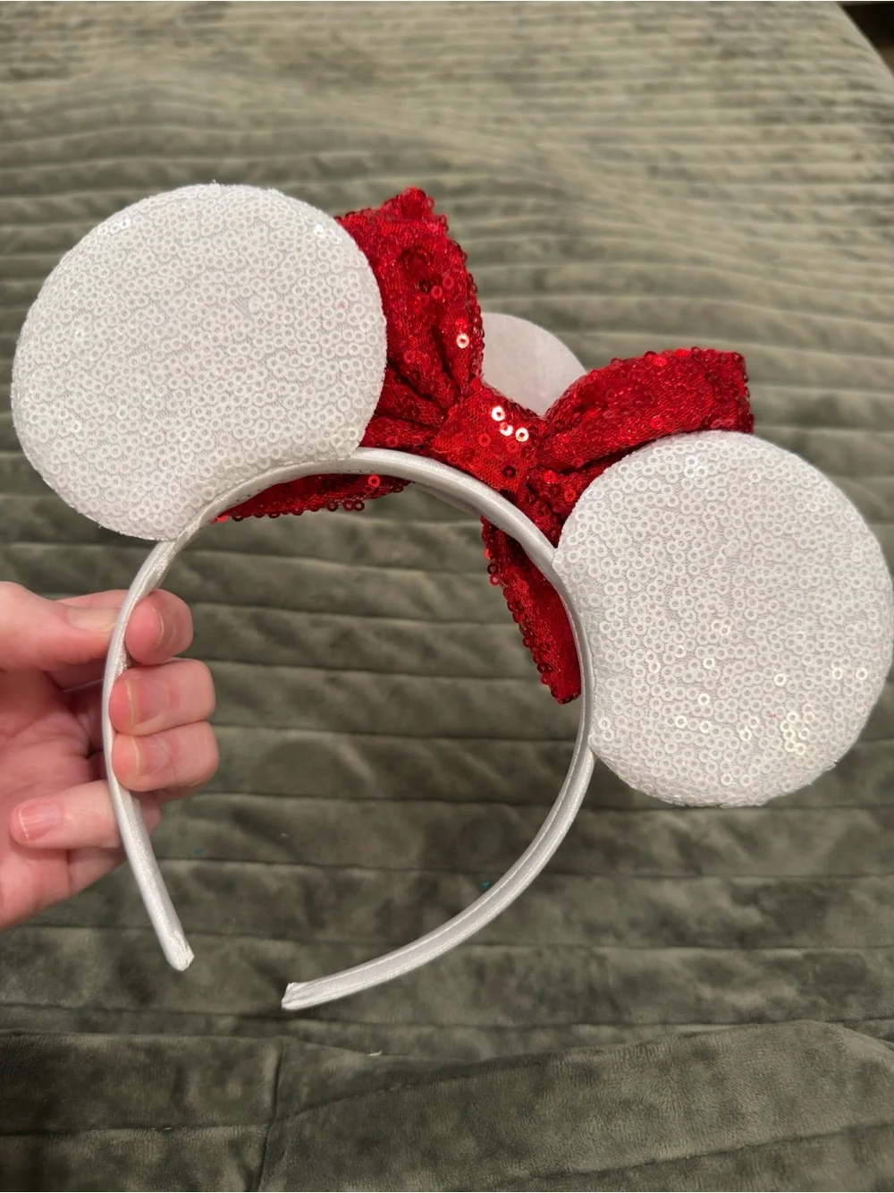 Sparkling Baymax Big Hero 6 Red Bow Mouse Ears Headband with White Sequin Ears